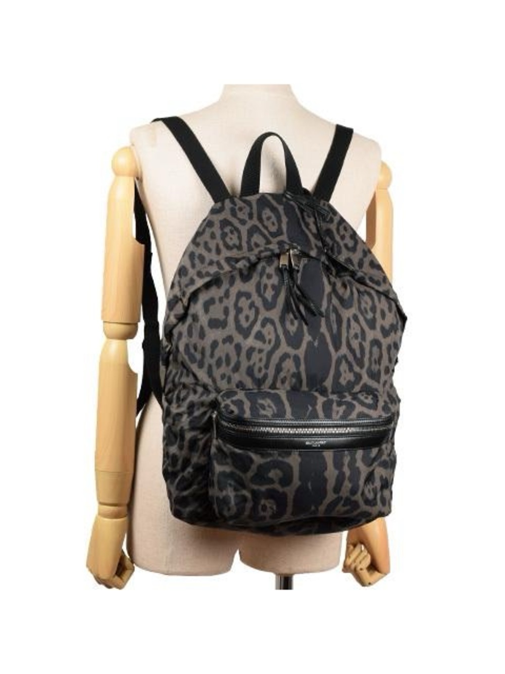 Saint Laurent Leopard Print Backpack in Charcoal and Black